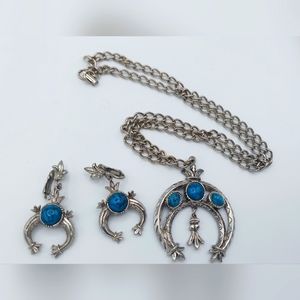 Vintage Arthur Pepper ART Squash Blossom Pendant Necklace and clip earrings set